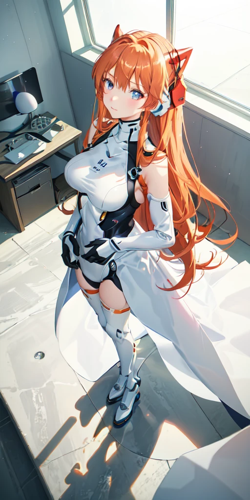 (Overhead view),dynamic angle,ultra-detailed, illustration, close-up, straight on, 1girl, 
 ((souryuu asuka langley, interface headset, red bodysuit:1.4, blonde)),Her eyes shone like dreamy stars,(glowing eyes:1.233),(beautiful and detailed eyes:1.1),(expressionless,closed mouth),(standing), 
(mechanic room with toolsand spaceship windowin a white SPACESHIP),
(night:1.2),dreamy, [[delicate fingers and hands:0.55]::0.85],(detail fingers),