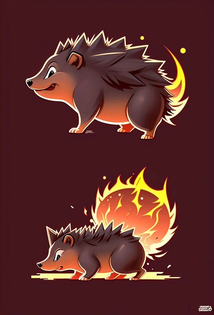 A jumping hedgehog,Side view,Game UI asset design,Game 2D Icon,Logo,Skill Icon,Dark background,Basic Background