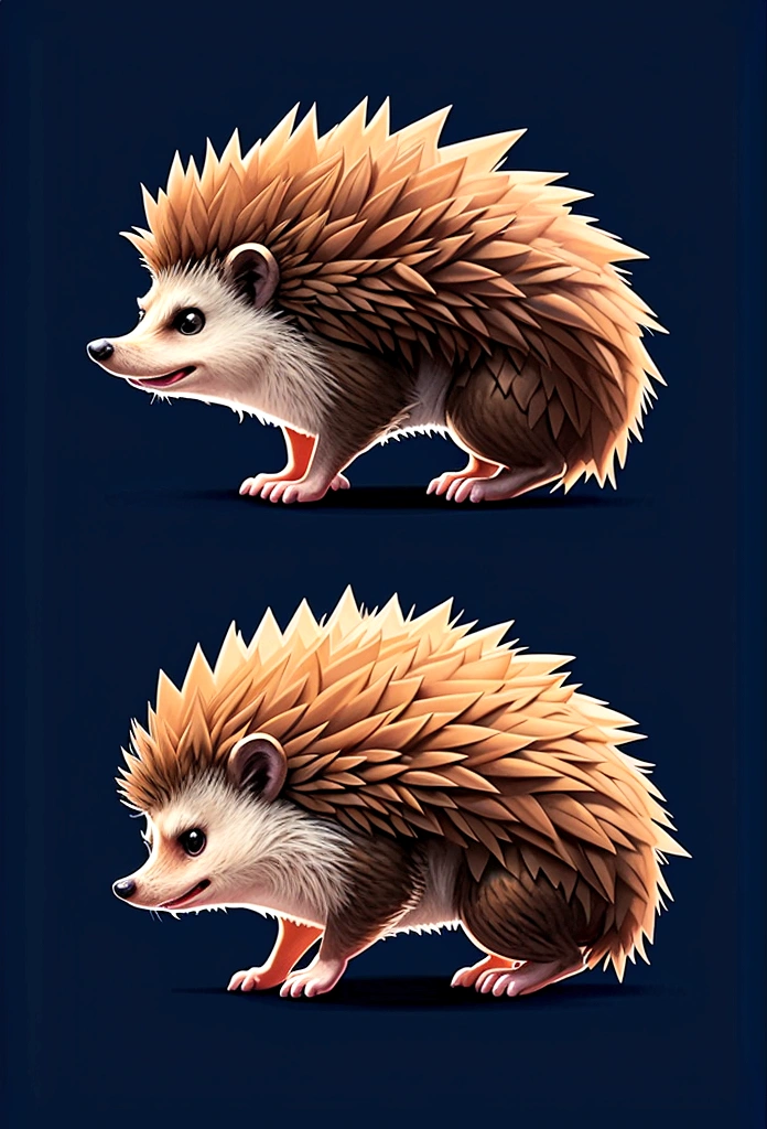 A jumping hedgehog，Side view，Game UI asset design，Game 2D Icon，Logo，Skill Icon，Dark background，Basic Background