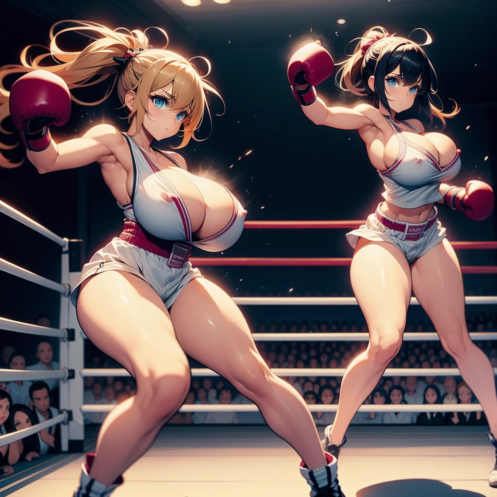 NSFW , Fullbody shot , Wear Bloomer , Female boxing , huge breasts.