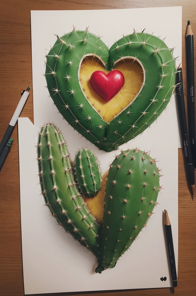 "Create a drawing of a cactus in the shape of a heart."
