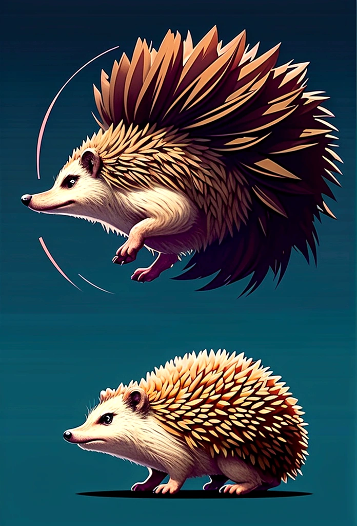A jumping hedgehog,Side view,Game UI asset design,Game 2D Icon,Logo,Skill Icon,Dark background,Basic Background