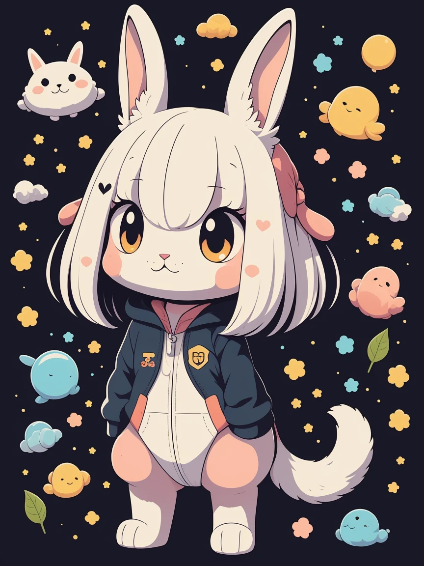 In Sticker style, Anime style, Qibi, 1.rabbit, 可爱的rabbit头像, Solid color background