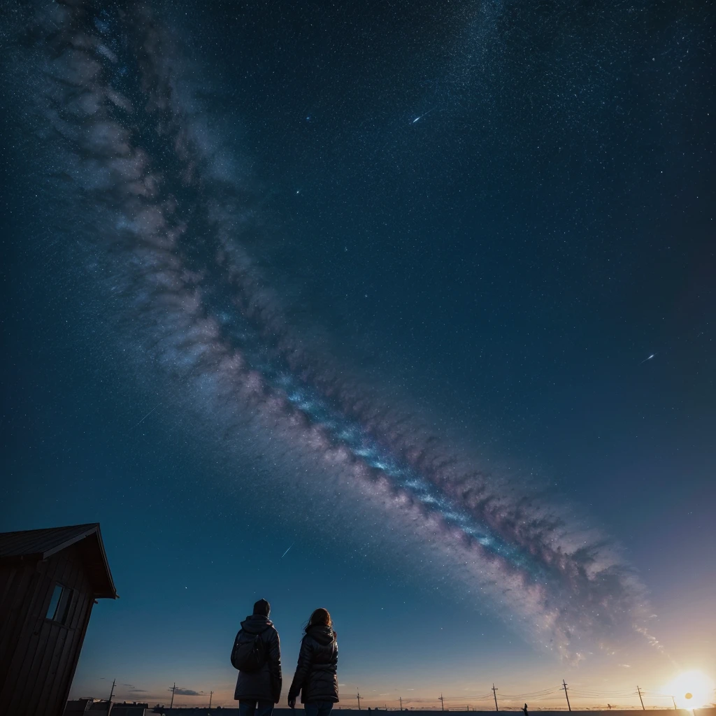 Blue sky with an apparent nebula and people watching