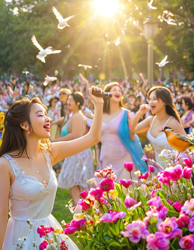 One morning, the park is pleasant with birds singing and flowers blooming. The sun is bright and the salt is，Jing Liang, I was there practicing Tai Chi and square dancing with everyone