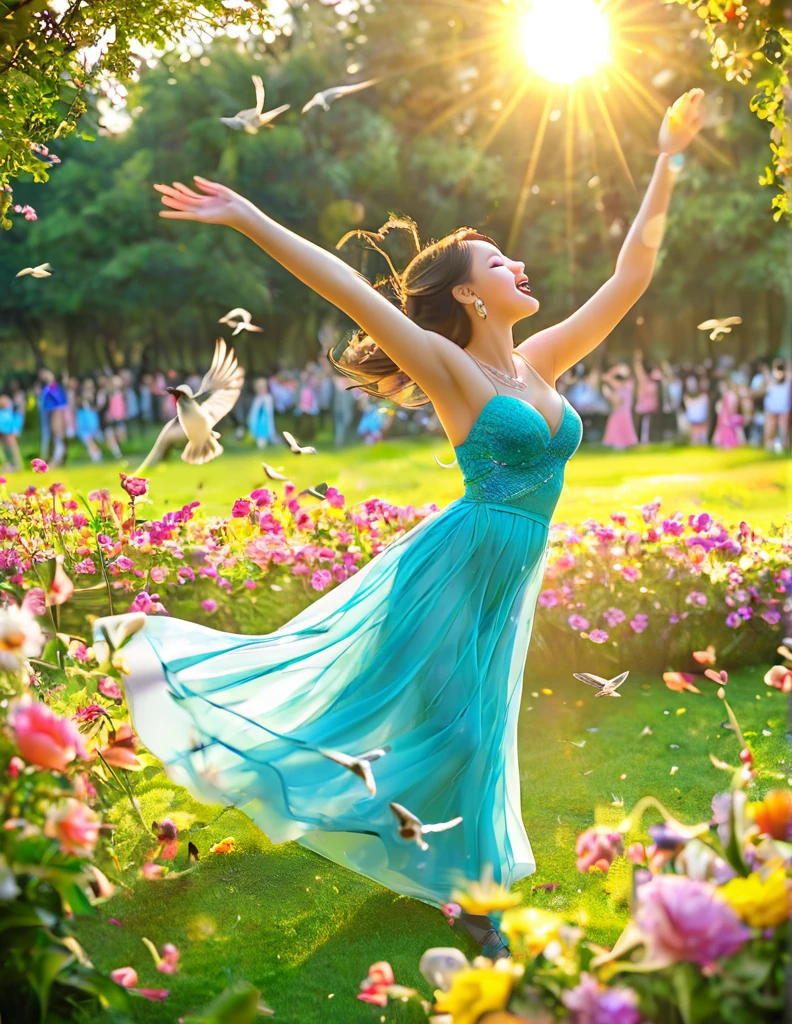 One morning, the park is pleasant with birds singing and flowers blooming. The sun is bright and the salt is,Jing Liang, I was there practicing Tai Chi and square dancing with everyone