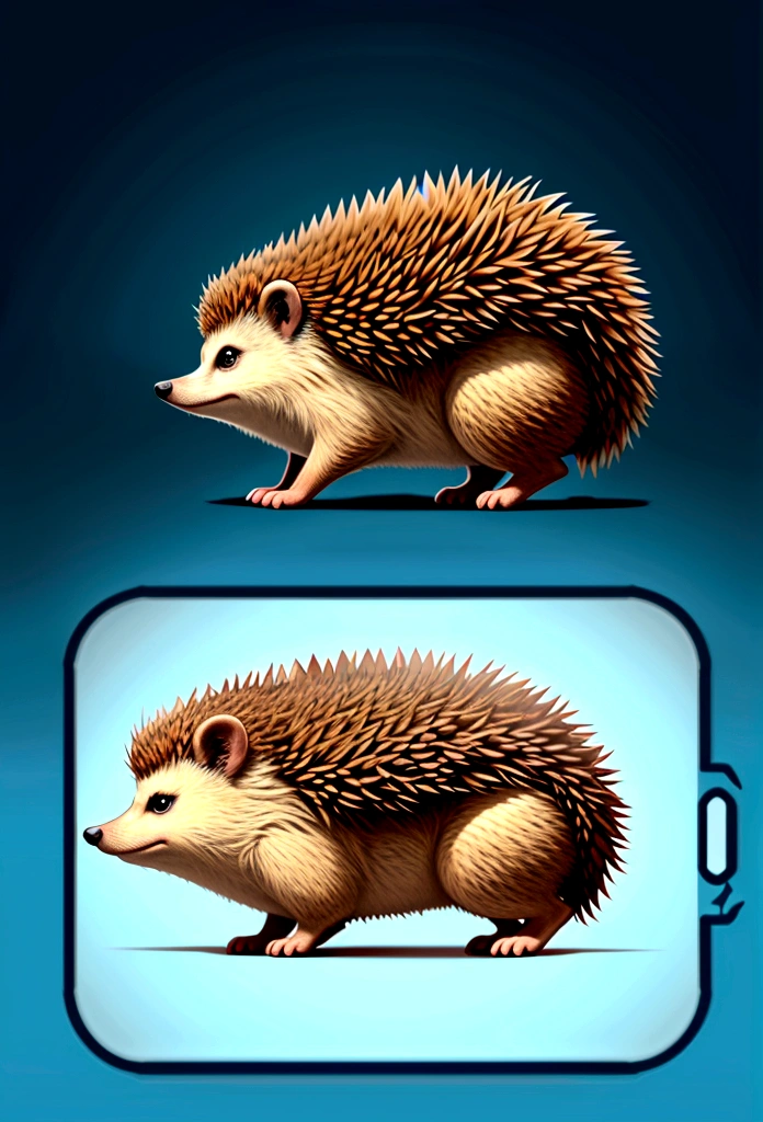 A jumping hedgehog，Side view，Game UI asset design，Game 2D Icon，Logo，Skill Icon，Dark background，Basic Background