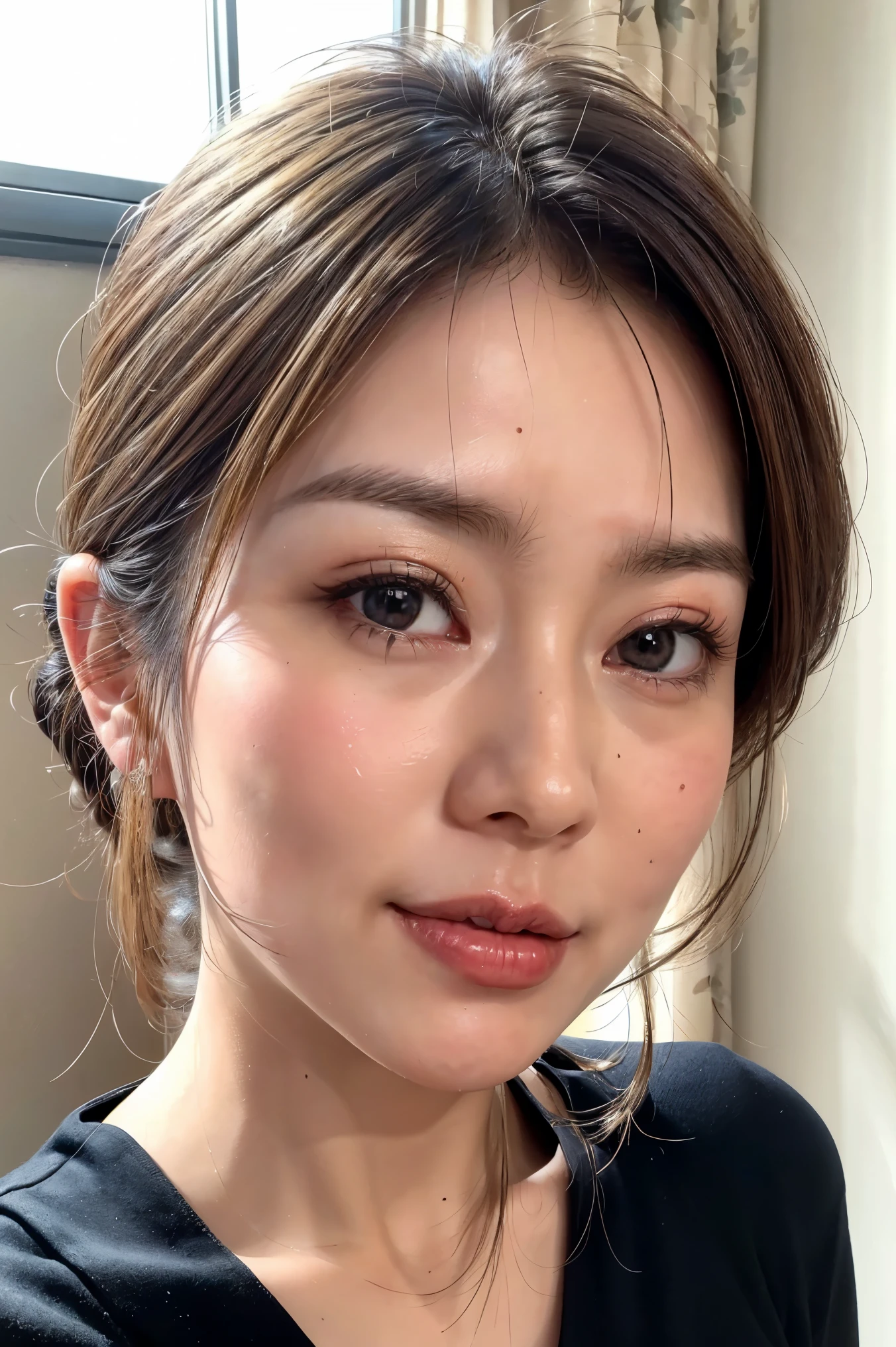 (Realistic:1.3、Ultra HD、Ultra-high resolution、8K、Female Japanese Housewife、寝室でBlowjobチオをするMature Woman:1.5、At the bed)、((Look Viewer:1.8))、(Extremely realistic skin texture:1.4)、(Realistic:1.3)、short hair、((Embarrassed expression:1.5))、(blonde:1.5)、48-year-old woman、Mature Woman、Ponytail Hairstyles、(Brown eyes:1.3)、(Face close-up:1.38)、(Sweaty:1.2)、(Nipplesを見せる)、((衣服から突き出たNipples,))、dress、美しいNipples、Nipples、(Shooting from the side:1.1)、Drooling、((Blowjobチオ:1.6、Blowjob、Cum in mouth、Bukkake))