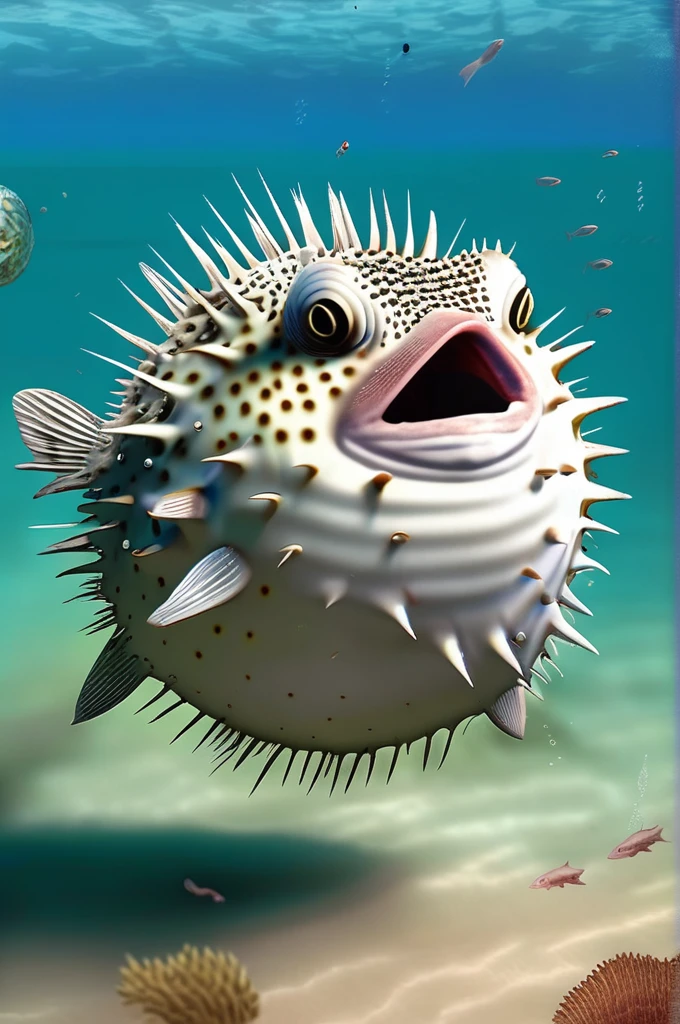 Puffer fish hit by dolphin