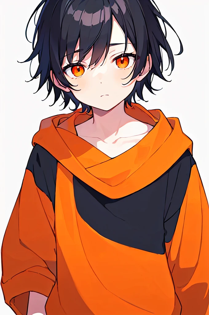 [(WHITE BACKGROUND:1.5),::5], ((((masterpiece)))), high quality, very_high_resolution, large_filesize, full color, ((Solo)), ((little boy)), 13 old year, men's short Black hair, vivid color, ((orange eye)), Summer clothes white, animestyle,