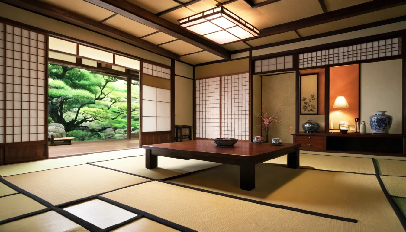 Old house in Japan, Japan tatami room,Japanese living room,Blur the background,Glitter effect,Highest quality, 8K, High resolution, masterpiece:1.2, Very detailed, Realistic:1.37, High resolution, 超High resolution, Ultra-fine painting, Very detailed, Professional, Vibrant colors