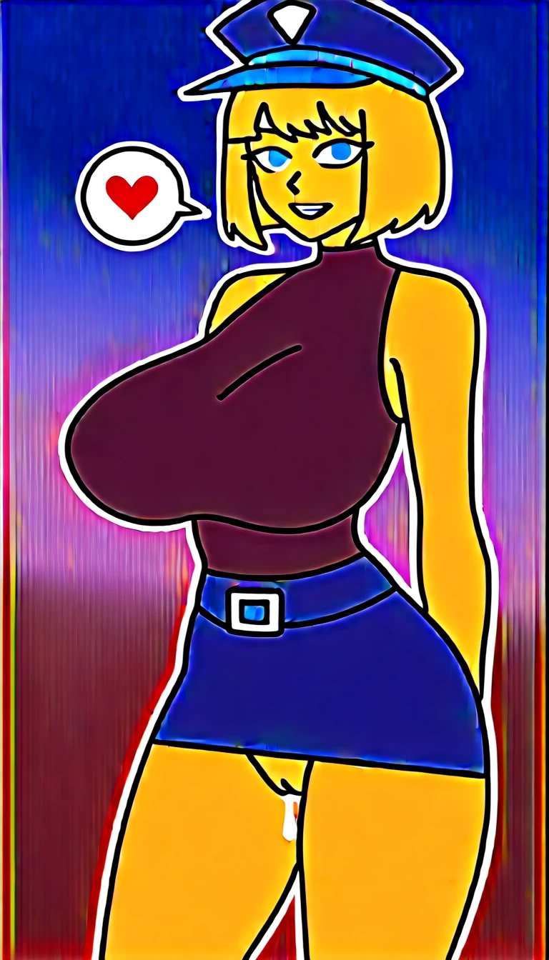 score_9, score_8_up, score_7_up, score_6_up, outdoor, night,
BREAK
source_anime, 
BREAK
1girl, blue eyes, blonde hair, medium bob, elect big nipple, huge breasts, spoken heart, 
 sleeveless sweater, black sweater, sexy police, Pencil mini Skirt,navel, peaked cap, belt,
tall, leggy, glistened skin, oiled skin, shiny skin, heavy breathing, wide hips, tight waist, thick thighs, horn, devil tail, bat wing,
pussy juice, pussy,
standing,