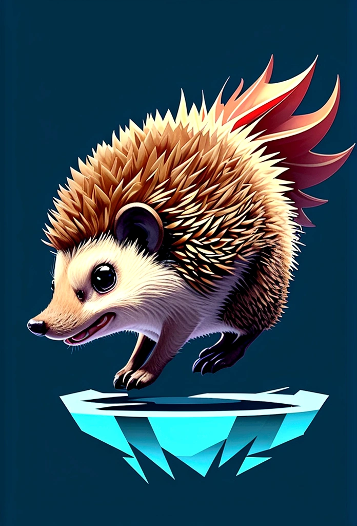 A jumping hedgehog,Side view,Game UI asset design,Game 2D Icon,Logo,Skill Icon,Dark background,Basic Background