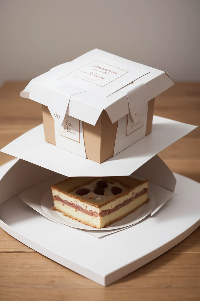 “create an image of a white box with a cake inside with the name Le bon gâteau- dessert maison on the box”