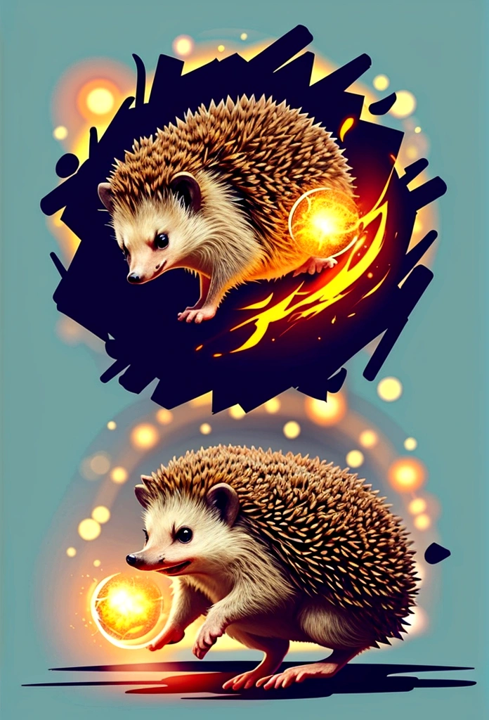 A hedgehog jumping in the air,Side view,Game UI asset design,Game 2D Icon,Logo,Skill Icon,Dark background,Basic Background