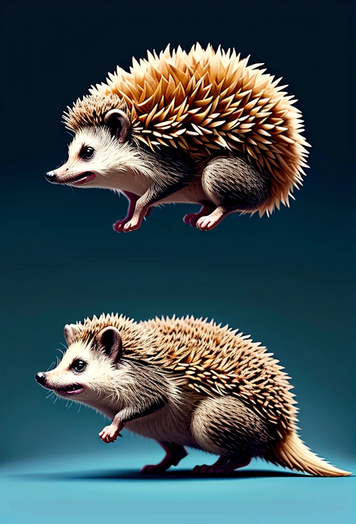 A hedgehog jumping in the air，Side view，Game UI asset design，Game 2D Icon，Logo，Skill Icon，Dark background，Basic Background