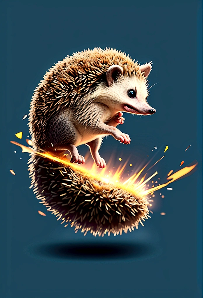 A hedgehog jumping in the air，Side view，Game UI asset design，Game 2D Icon，Logo，Skill Icon，Dark background，Basic Background