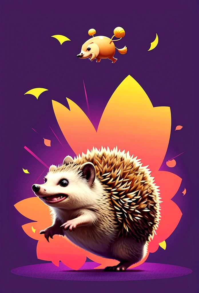 A hedgehog jumping in the air,Side view,Game UI asset design,Game 2D Icon,Logo,Skill Icon,Dark background,Basic Background