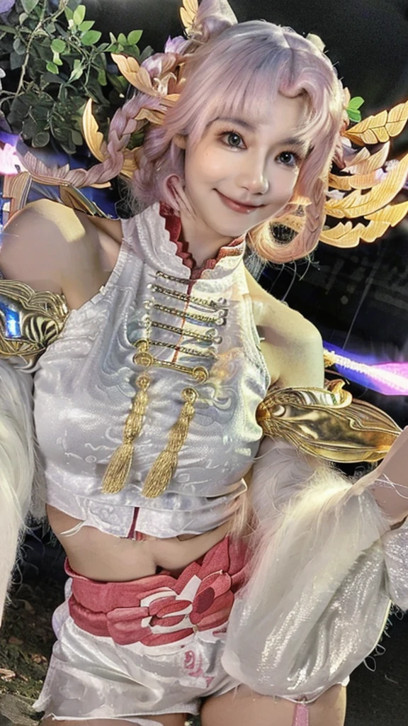 1 beautiful girl, 19 years old, ((chest, หัวbig tits)), ((chestที่มีขนาดbigมาก)), ((chestbig)), during the day, ((chestbigทรงสวย)), ((Height 180 cm.)), ((chestbig)), thin, Really perfect, sunlight, Very beautiful picture (well defined abdomen: 1.1), (perfect body: 1.1), (face details:1.2), (short wavy hair: 1.2), short white hair, hair detail pictures, full body photo, ((black sneakers)), ((Beautiful details, Slender legs)),((best skin quality)),((รายละเอียดหุ่นที่Really perfect)),((chestอกที่มีขนาดbigมาก)), ((realism)), Busy streets, Wear a white vest.., ((Tight Shorts)), ((วอลล์เปเปอร์ CG 8k ที่very detailed)), (Very delicate and beautiful), ((Masterpiece)), ((quality studio)), big , (best quality: 1.0), (ultra-high resolution: 1.0), beautiful light, perfect lightning, realistic shadows, [high resolution], Sensitive skin, very detailed, (Charming smile), sexually, ((sexy girl))
