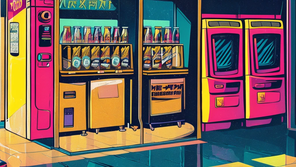 lo-fi style anime illustration, best qualityer, work of art, ultra high resolution, aesthetic lofi illustration of a street soda machine from japan