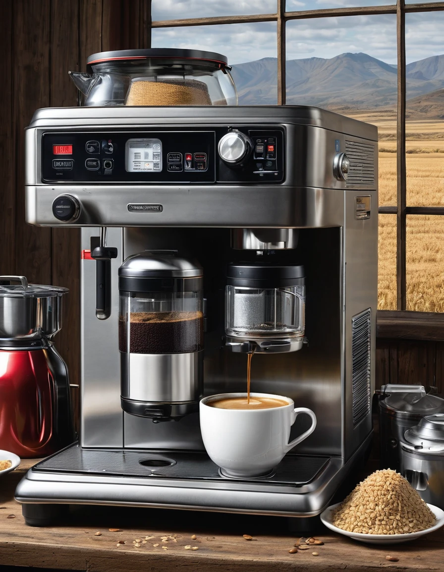 (Coffee machine),(Electric kettle),(grinding machine),(rice cooker),wasteland, Science Fiction Art, Dennis Ruston