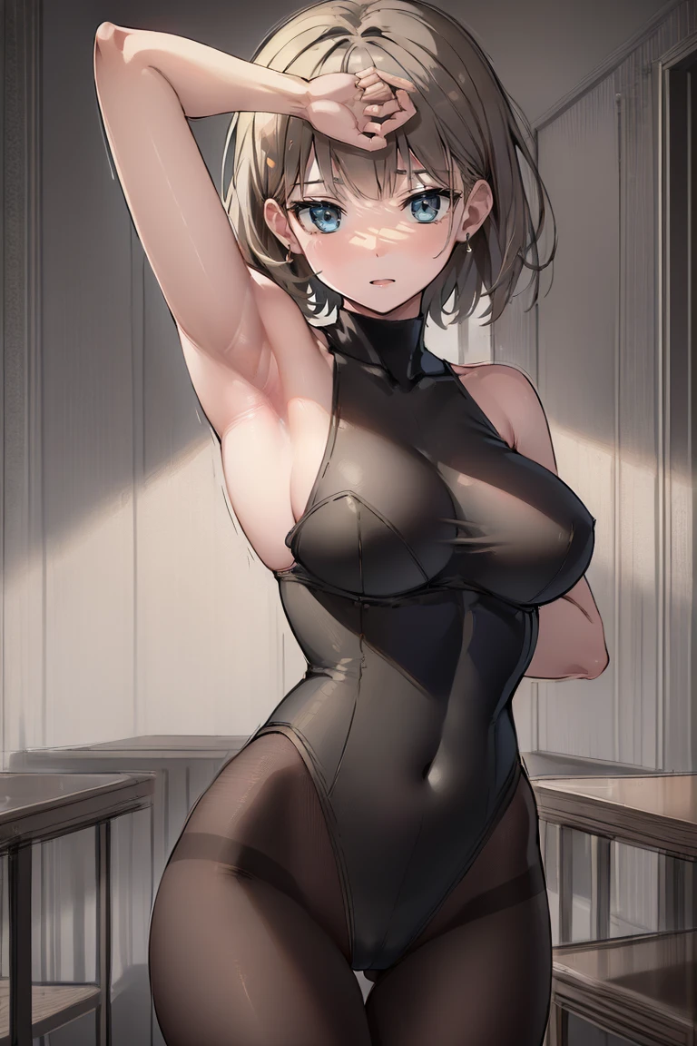 ((focus armpit)), One Girl、solo、short hair, ))、((pantyhose))、((Body stockings))、
Blake Cowboy Shot, View your viewers, 
break (Tabletop:1.2), Highest quality, High resolution, unity 8k wallpaper, (figure:0.8), (Beautiful attention to detail:1.6), Highly detailed face, Perfect lighting, Highly detailed CG, (Perfect hands, Perfect Anatomy),(((Onigiri made by armpit)))slender body,large breasts,restaurant, ((hold handライスボール))