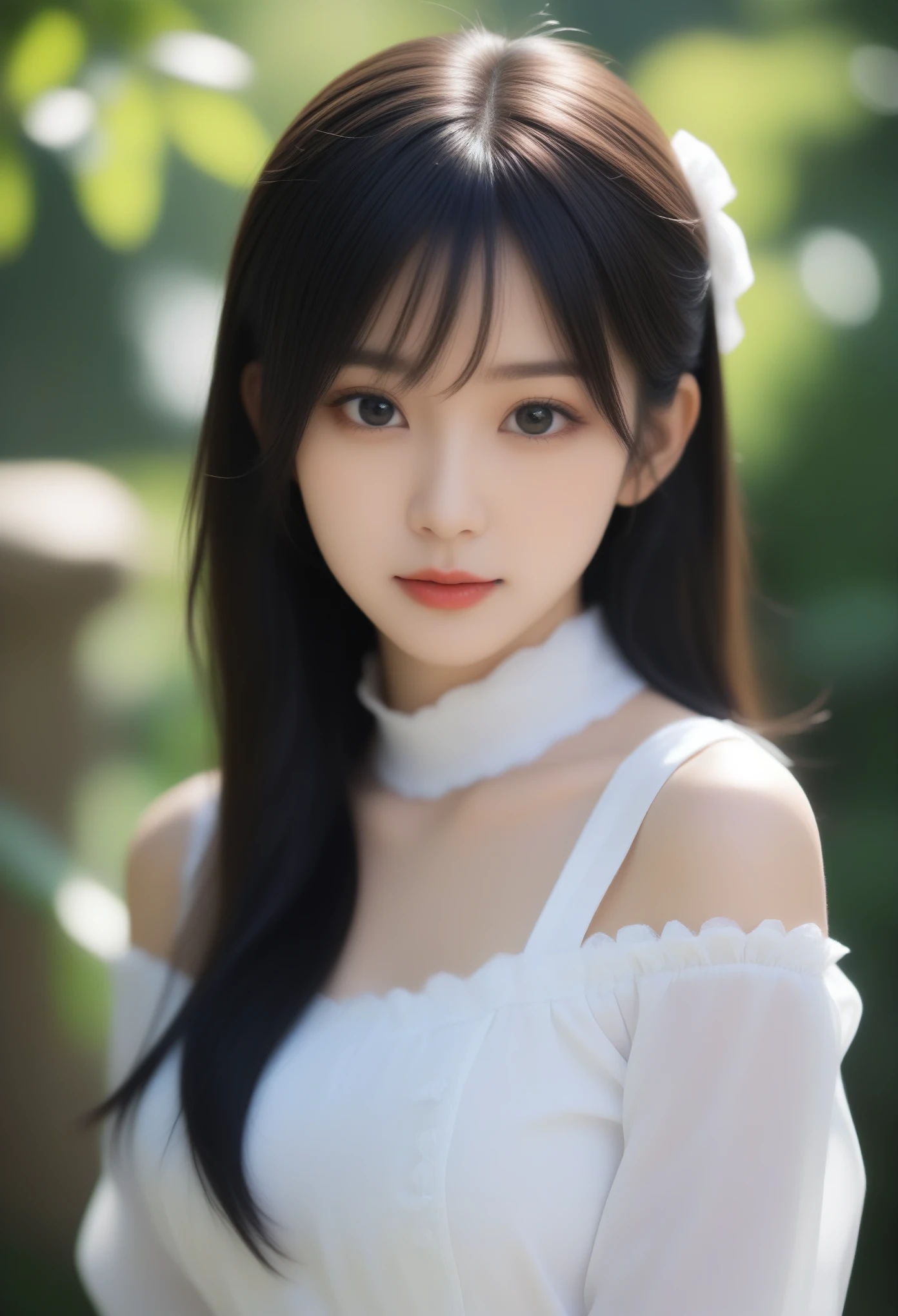 8K, Ultra-high resolution, Highest quality, masterpiece, 三分割法によるphotograph,Surreal, photograph, 1 girl, (:1.3), pretty girl, Cute face, Beautiful eyes in every detail, 細かくdetailedに,masterpiece,, One Girl:1.2, Japan Female Announcer,Young Wife,whole body、Black Hair、well-groomed eyebrows,Slutty Lip Makeup,1 Woman Standing, ,((White bondage and white gothic lolita)),PenSkirt、Black Stockings,Black high heels,Cute gestures、so beautiful,A carefree smile,Healing the heart,blunt bangs,Looking at the audience、beauty,Long neck、Laugh a little、Please close your mouth and laugh、(((Ideal body type))),A-cup small breasts :2,、Portraiture:2、Perfect Anatomy、鮮明なdetailed、detailed、Surreal、Light and shadow,Strong light