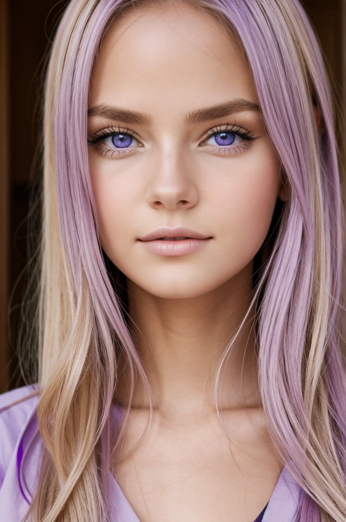 Blonde girl with lilac eyes