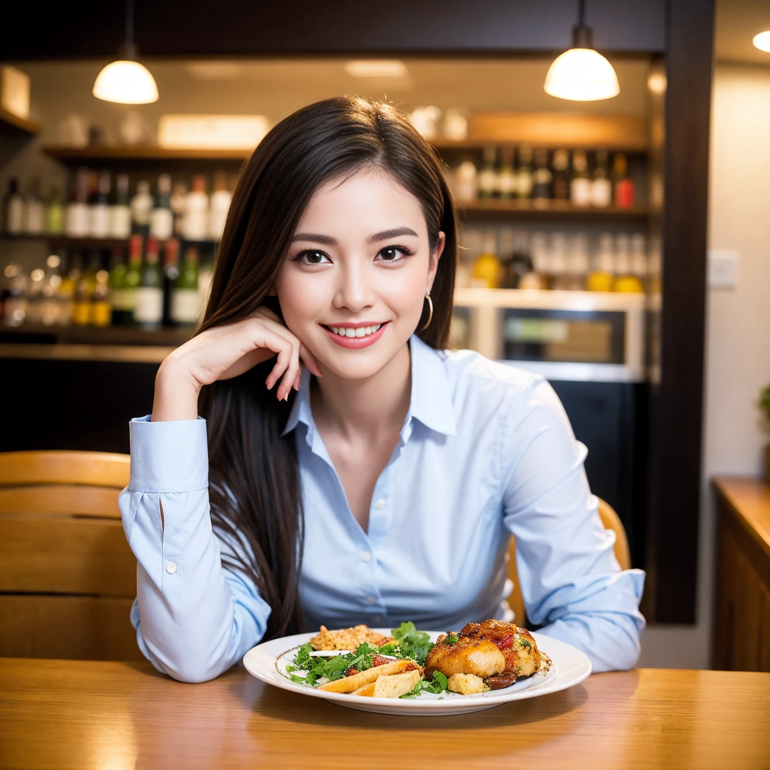 ((Highest quality、、masterpiece:1.3))、1 male、1 female、spouse、Beautiful couple、Japanese couple、smile、 (Slim face), (the body is スリム), (Brown Hair), (Shortcuts), ((Bob Hale、Straight hair:1.2)), テーブルの上のwine glass、Please shine a light on my face、 Amazing view of the sunset sky and clouds、Amazing mountain views、smileの美しさ、Bright imYear、Blushing, Shortcuts,Bright Face、 Year), 39 Year, red wine 、Appetizers、Italian food、Wine bottle、Champagne、sparkling wine、Long sleeve shirt、dress、Attractive beauty、restaurant, Nova Frog Style, actress, model, Upper Body, White wine, red wine, wine glass,
