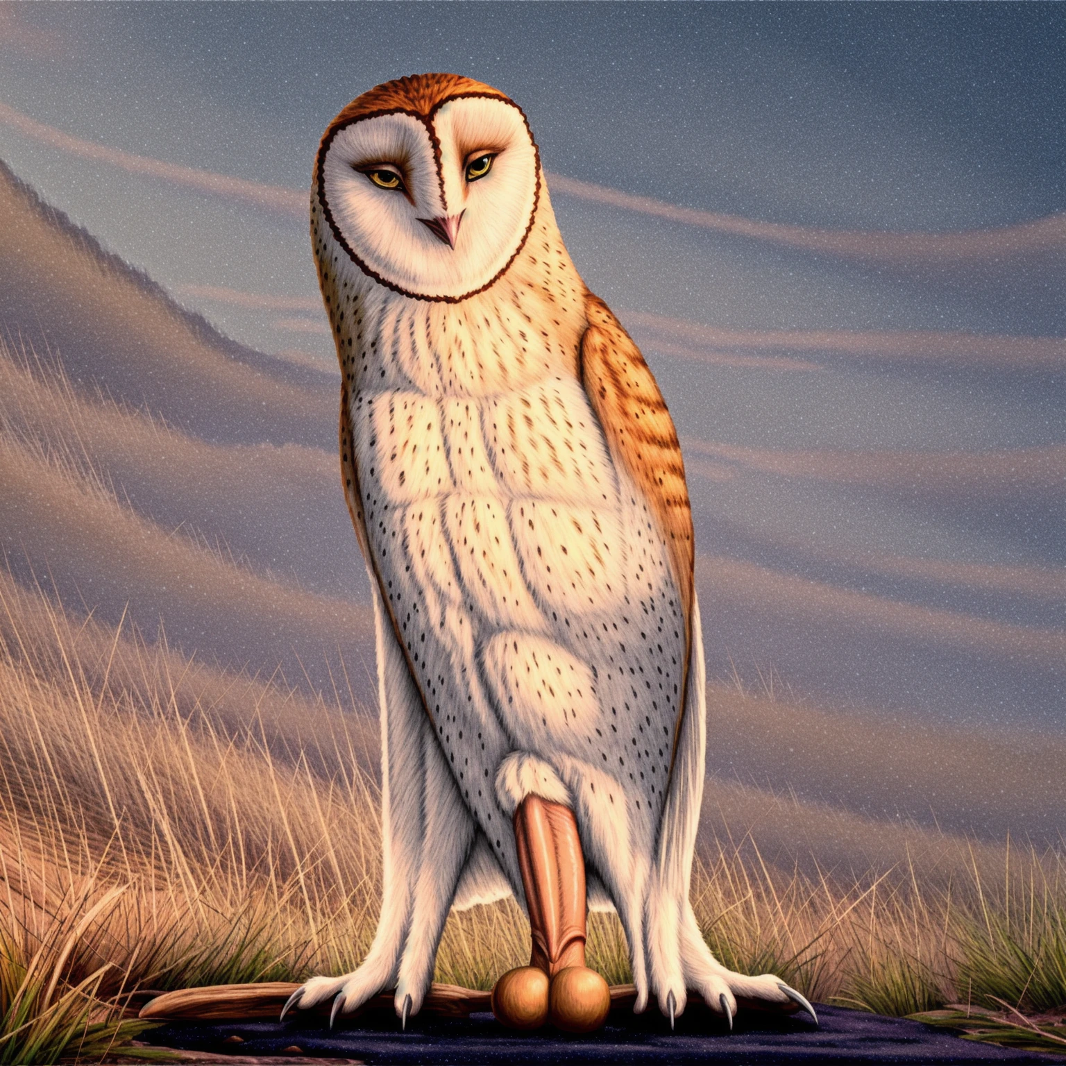 barn owl, owl, watching at viewer, art, male, best quality, masterpiece, nsfw, cock, balls, hard penis, erection, Kludd, tyto, e621, furry, yiff