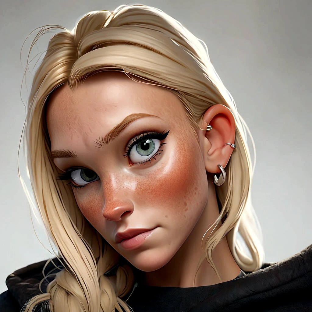 blond woman with freckles and piercings posing for a picture, profile image, blonde swedish woman, holly bruce, kirsi salonen, inspired by Károly Lotz, very light freckles, daniela uhlig, kimberly asstyn, close up of a blonde woman, jodie bateman, angie glocka, nina tryggvadottir, johannen voss