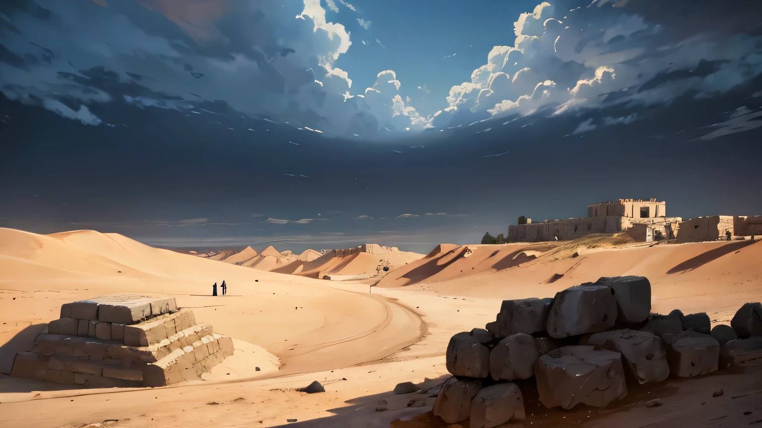 black clouds with dark shadows over ancient Israel, 4th century BC