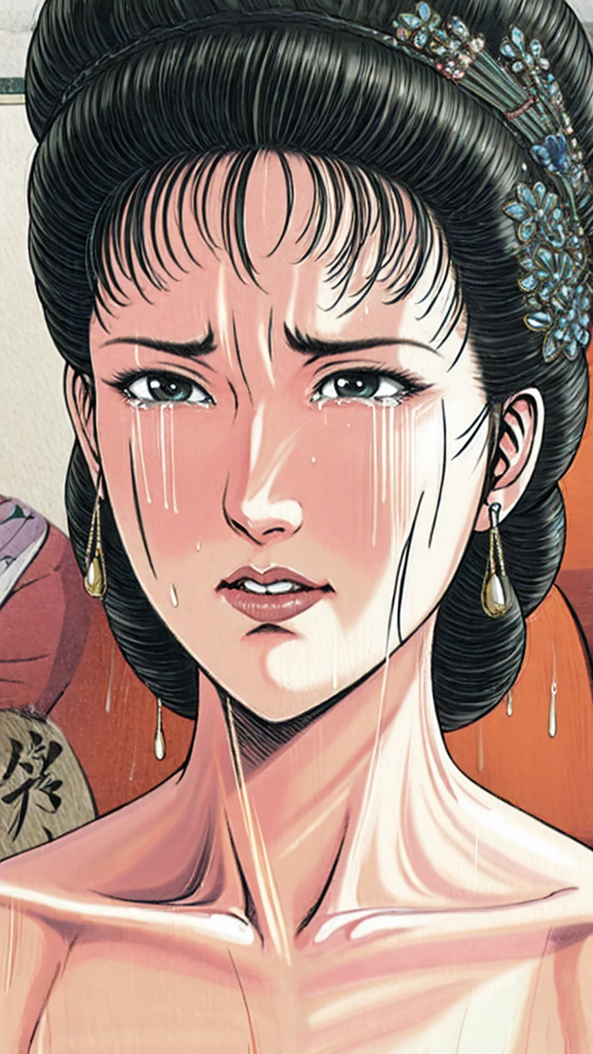 (best quality), (very aesthetic), (ultra-detailed), (best illustration),(a mature female),(perfect face),Suikoden,Mrs. Lin,(((NSFW))),((full_body)),((full_Nude)),(crying),red cheek,sweating,skinny,flushed skin,(Woman with pubic hair),(standing),(ahegao),traditional Chinese bedroom,front view