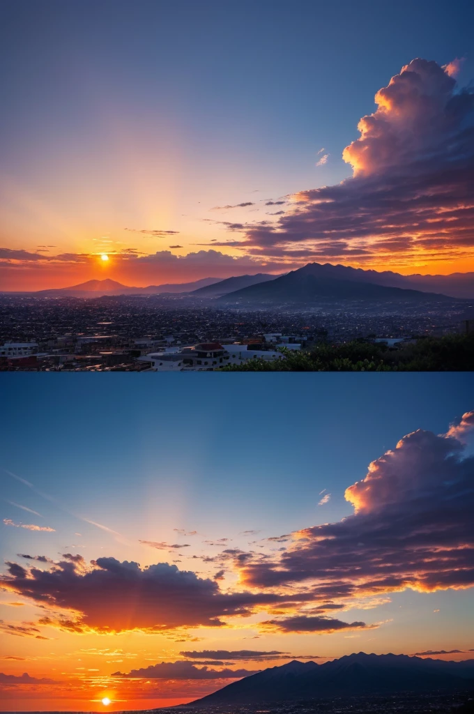 I want an image of beautiful sunrise and sunset both in one image  it should be clearly visible 