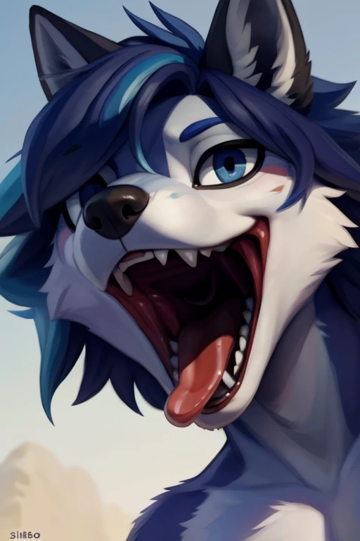 From the chest up, maw shot of his wide open mouth ,(((macro in size, super wide open mouth, vore, tongue out, mouth wide open,  with his mouth wide open and macro vore , vore, mouth wide open, ((dark blue hair)) ))) ,  looking at viewer , big chest , day, , sensual, detailed, uploaded to e621, beautiful and detailed portrait of an anthropomorphic , (((male))) uploaded to e621, zaush, foxovh, movie lighting, thicc, alone, detailed, 8k res, hires, detailed eyes, good anatomy, good perspective, towards viewer, by bebebebebe, by sicklyhypnos, by gerkk, by orf, nice hands, perfect hands, happy, romantic, ray tracing lighting, rtx on, By Bebebebebe, by SpiritD, by KOBITOWANI, best quality, masterpiece, perfect anatomy, detailed picture