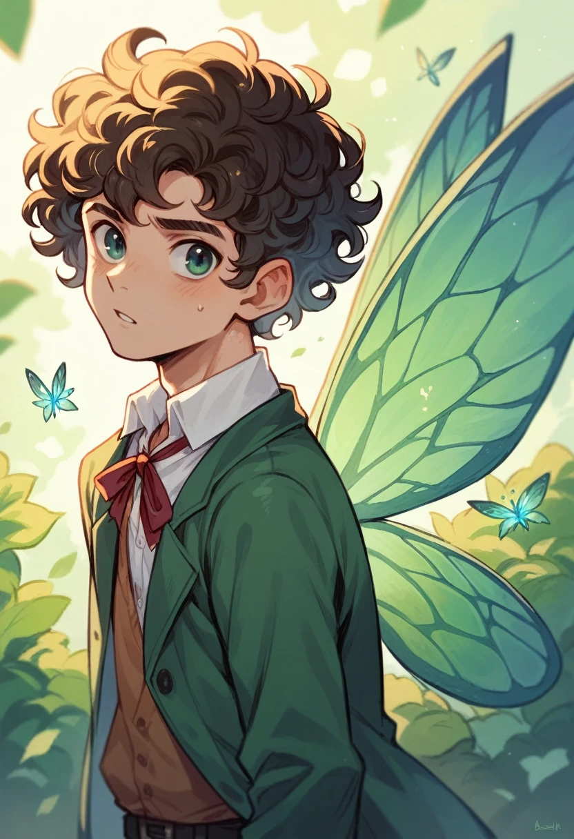 Curly hair man, with fairy wings