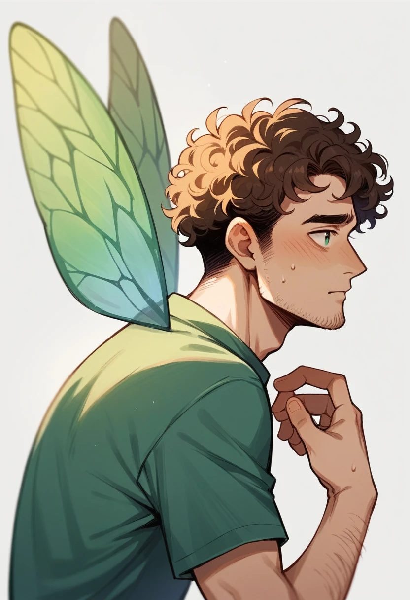 Curly hair man, with fairy wings