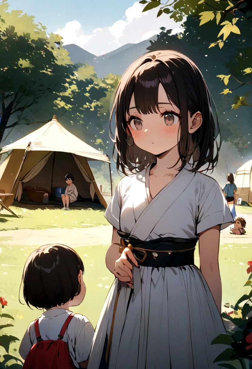 Japanese,Two children,Play at the campsite