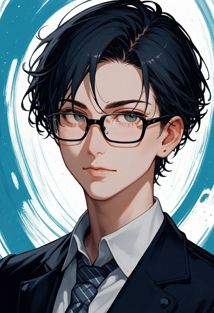 score_9, score_8_superior, score_7_superior, score_6_superior, score_5_superior, score_4_superior, Simple and cool, Simple and abstract characters, Illustration Style, 2.5D, Delicate and dynamic depiction, Face-only portrait, A cool guy wearing big glasses that don't fit his face, Warm and gentle light effect, Soft color effect