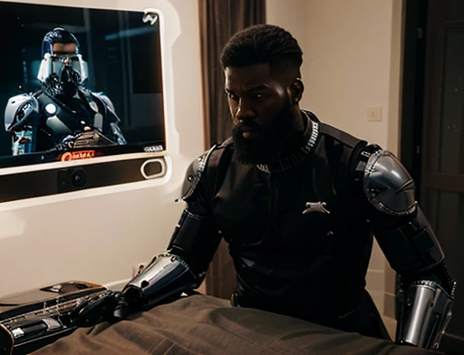 The general enters his room looking at (((his black bionic right hand))) , he has a large, thick white beard he has a general'with hat on head, wears a modern uniform, hand gestures for spectators, he is chubby and chubby, extremely thick thighs, Large belly, plumpness, 65 years old, he holds a mug of hot coffee , enviroment: inside a ship. Full body photography Full body photography different angles of the image. He is looking at a huge tube with liquid and a humanoid alien creature, The general orders an immediate exploration of the planet he has a large, bushy white beard he has a general'with hat on head, wears a modern uniform, gestures with hands to spectators, full body photography full body image dynamic photography.