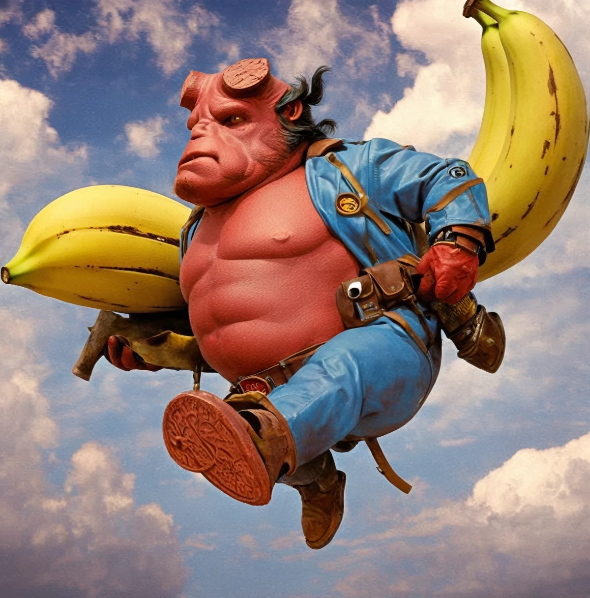 flying Pig Hellboy, Banana on Sky at Galaxy, Hanna-Barbera Style