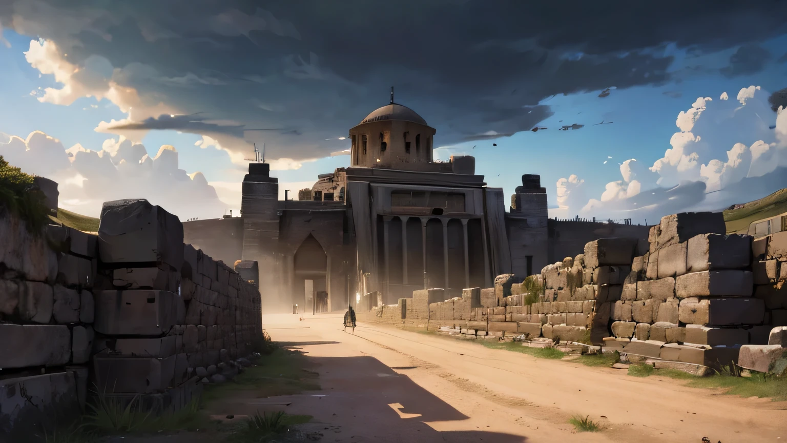 black clouds with dark shadows over ancient Israel, 4th century BC