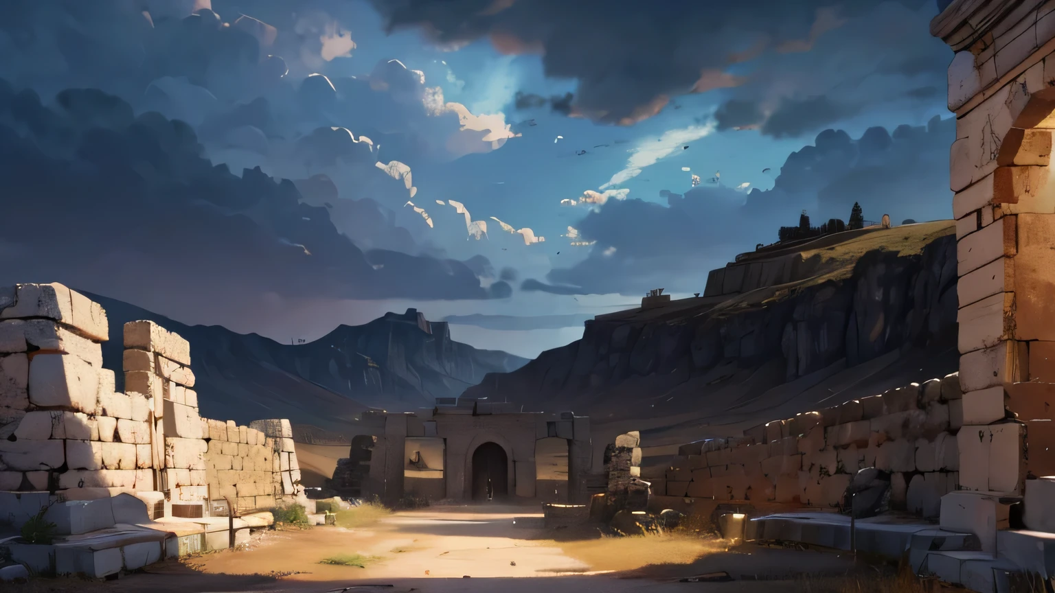 black clouds with dark shadows over ancient Israel, 4th century BC