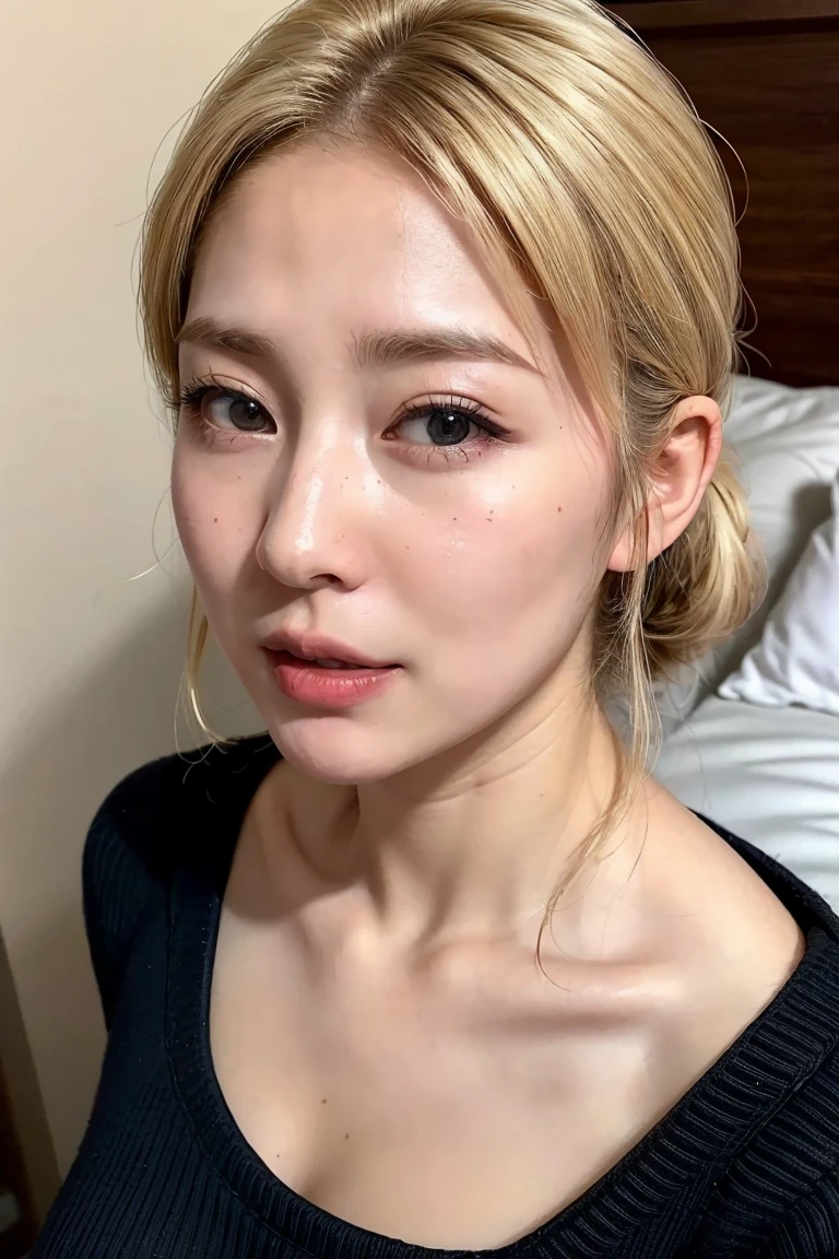 (Realistic:1.3、Ultra HD、Ultra-high resolution、8K、Female Japanese Housewife、寝室でBlowjobチオをするMature Woman:1.5、At the bed)、((Look Viewer:1.8))、(Extremely realistic skin texture:1.4)、(Realistic:1.3)、short hair、((Embarrassed expression:1.5))、(blonde:1.5)、48-year-old woman、Mature Woman、Ponytail Hairstyles、(Brown eyes:1.3)、(Face close-up:1.38)、(Sweaty:1.2)、(Nipplesを見せる)、((衣服から突き出たNipples,))、dress、美しいNipples、Nipples、(Shooting from the side:1.1)、Drooling、((Blowjobチオ:1.6、Blowjob、Cum in mouth、Bukkake))