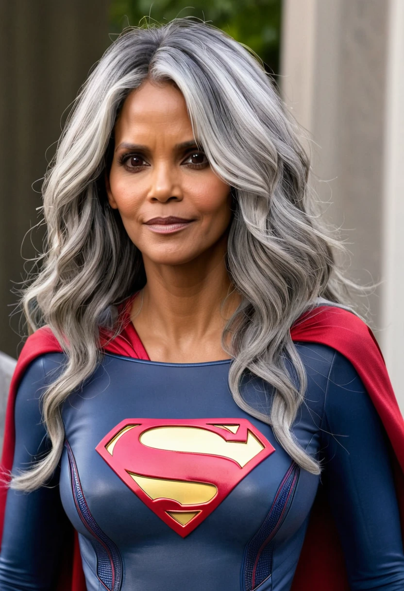 Halle Berry 1984 Supergirl movie costume (((long Grey hair)))