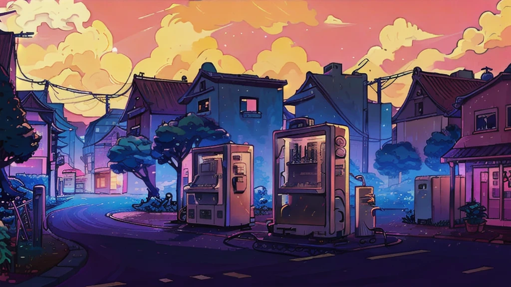 lo-fi style anime illustration, best qualityer, work of art, ultra high resolution, aesthetic lofi illustration of a street soda machine from japan