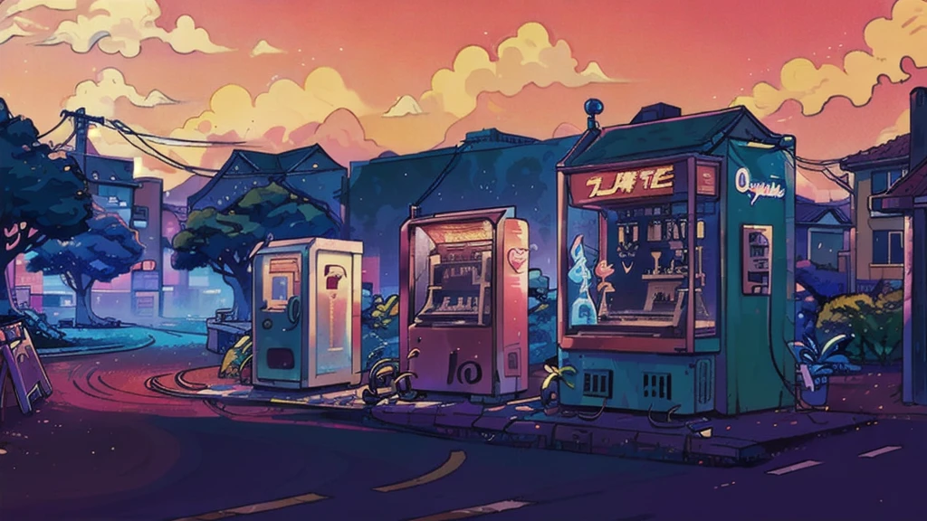 lo-fi style anime illustration, best qualityer, work of art, ultra high resolution, aesthetic lofi illustration of a street soda machine from japan