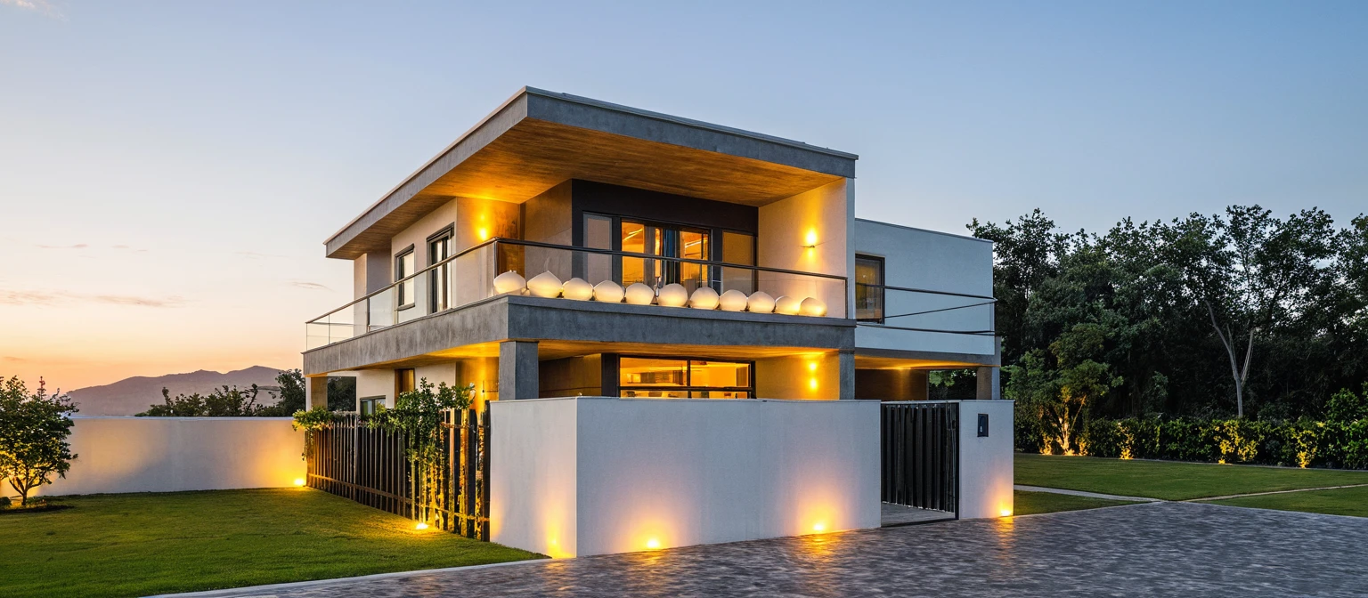 head of'artwork, High quality, best quality, authentique, great detail, En plein air, villa de plain-piedXL, credit group, style de maison moderne dans la rue ,stairs, white wall ,road,pavement, grass, trees, sky, nuvens, (day light:1.1)