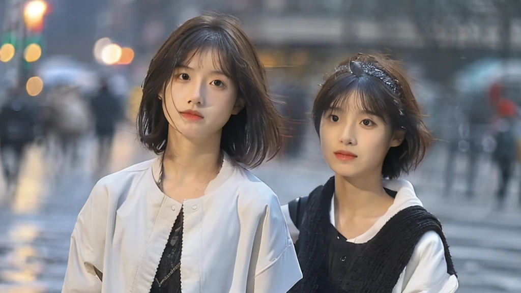 ((Highest quality, 8K, masterpiece:1.3)), concentrated: 1.2, Perfect Body Beauty: 1.4, Hips: 1.2, ((Layered Haircut, chest: 1.2)), (Wet clothes: 1.1) , (rain, street:1.3), Bandeau dress: 1.1, Highly detailed face and skin texture, Delicate eyes, double eyelid, White skin, Long Hair,In the city in the evening,daily