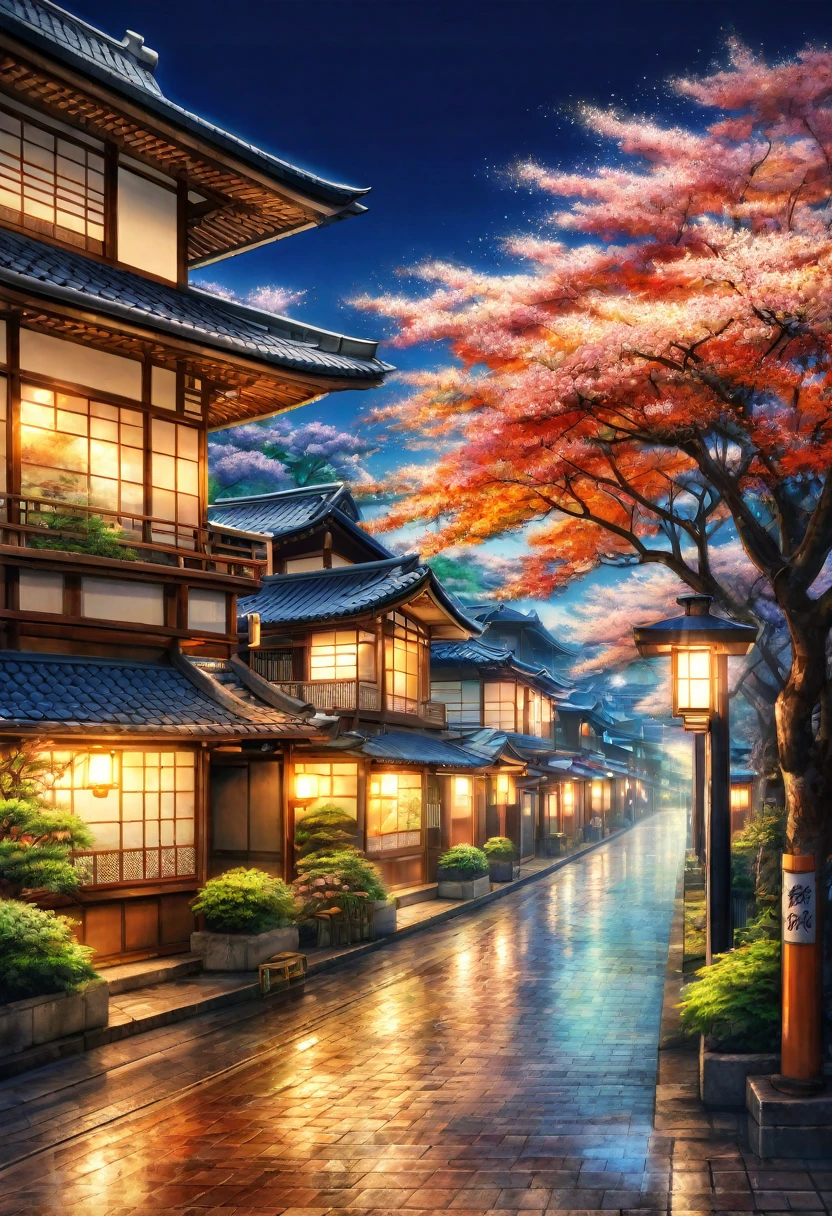 Showa era streetscape, Nostalgic Japan,Blur the background,Glitter effect,Highest quality, 8K, High resolution, masterpiece:1.2, Very detailed, Realistic:1.37, High resolution, 超High resolution, Ultra-fine painting, Very detailed, Professional, Vibrant colors